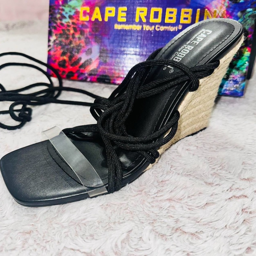 Cape Robbin Black and Tan Wedge Sandals
